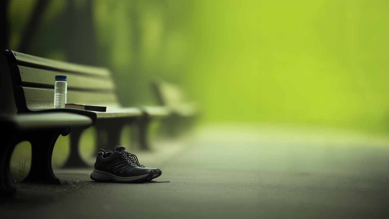 Comfortable walking shoes, water, and a closed book suggesting a low-key recovery day