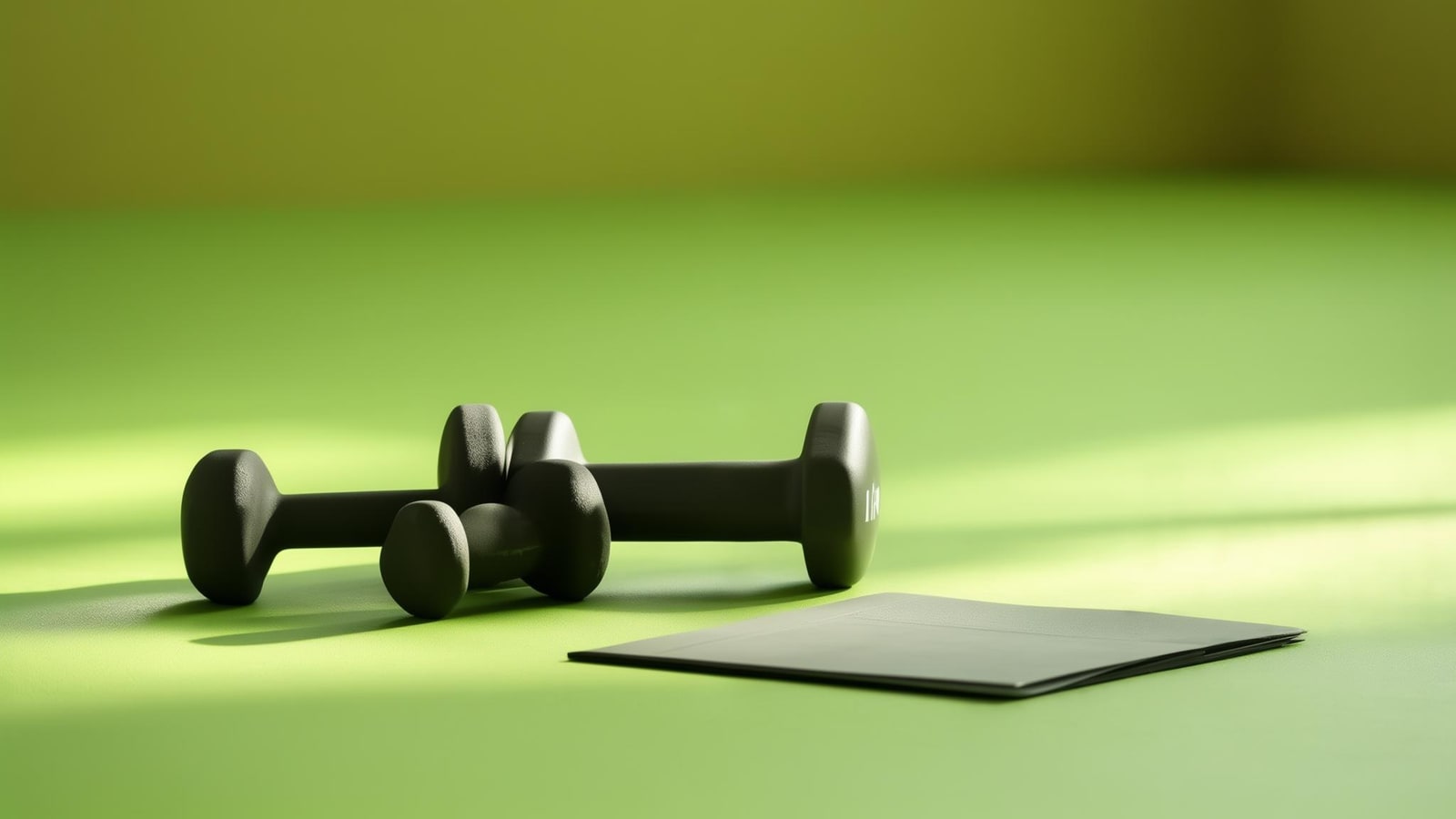 Beginner recording a controlled dumbbell workout beside a simple training notebook